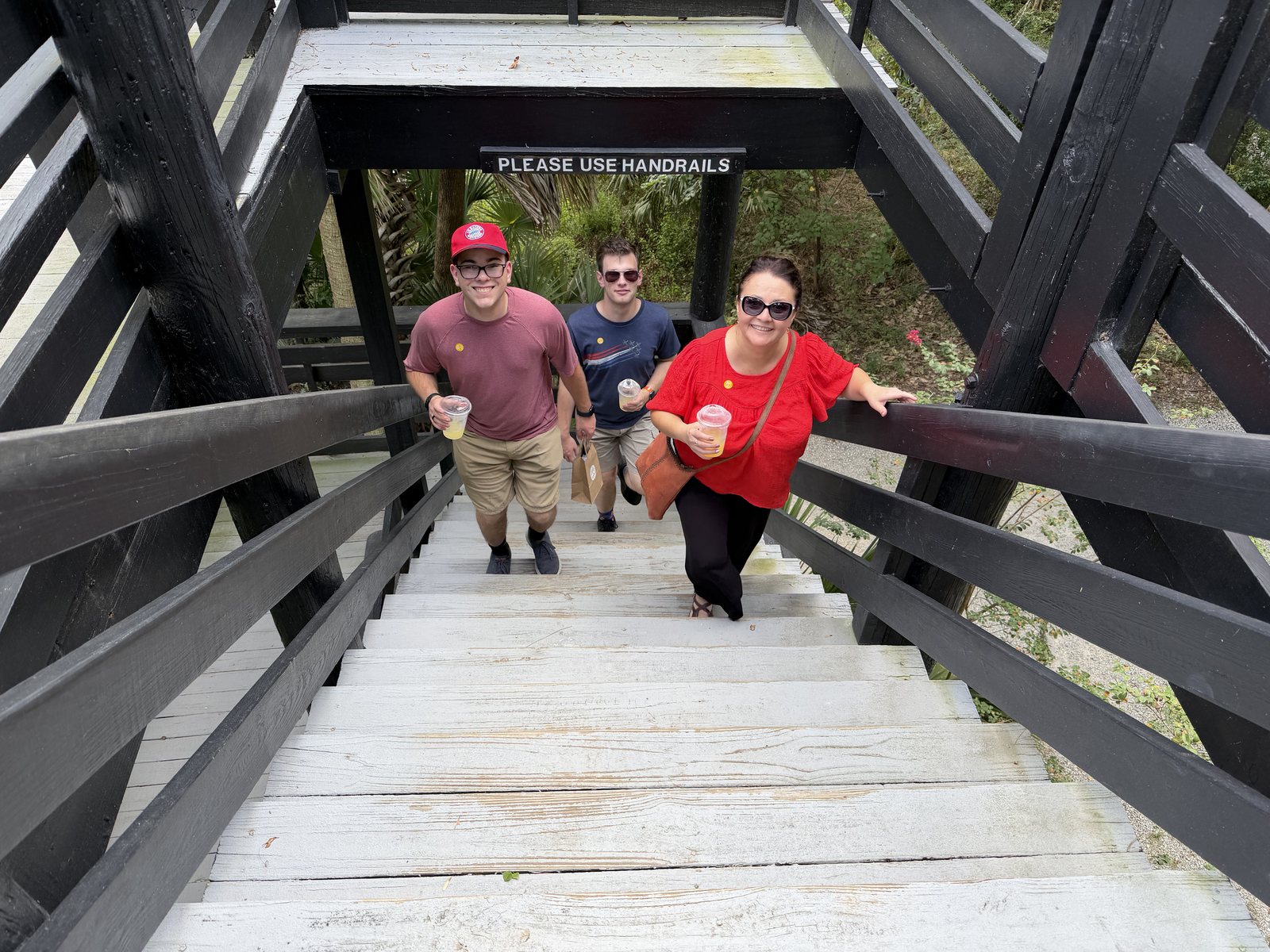 Up the stairs of the observation tower. Everyone used the handrails, as instructed.