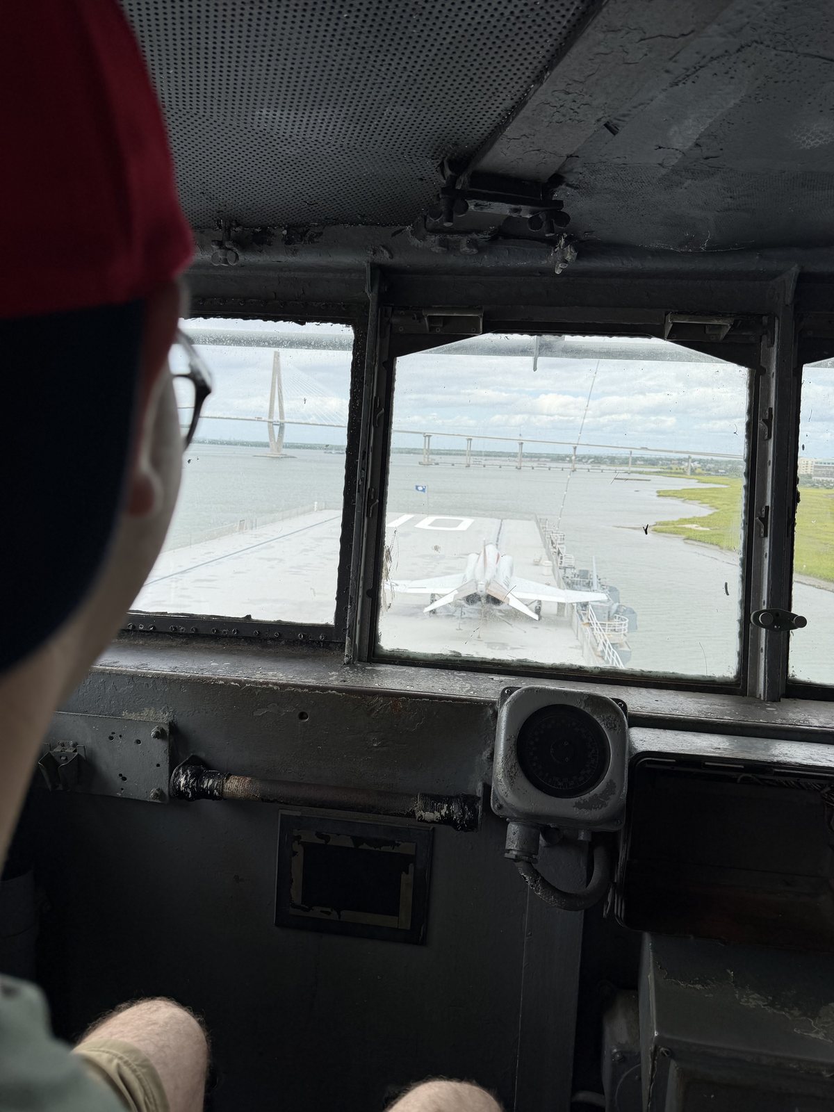 The view from the captain's chair: the flight deck, the harbor, the bridge.