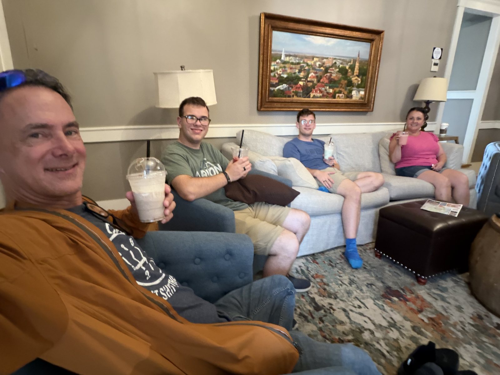 4:34pm. The couch won. The smoothies came from a BOGO Empanada Tuesday deal — for students only, and only CS students at that. We qualified. Apparently.