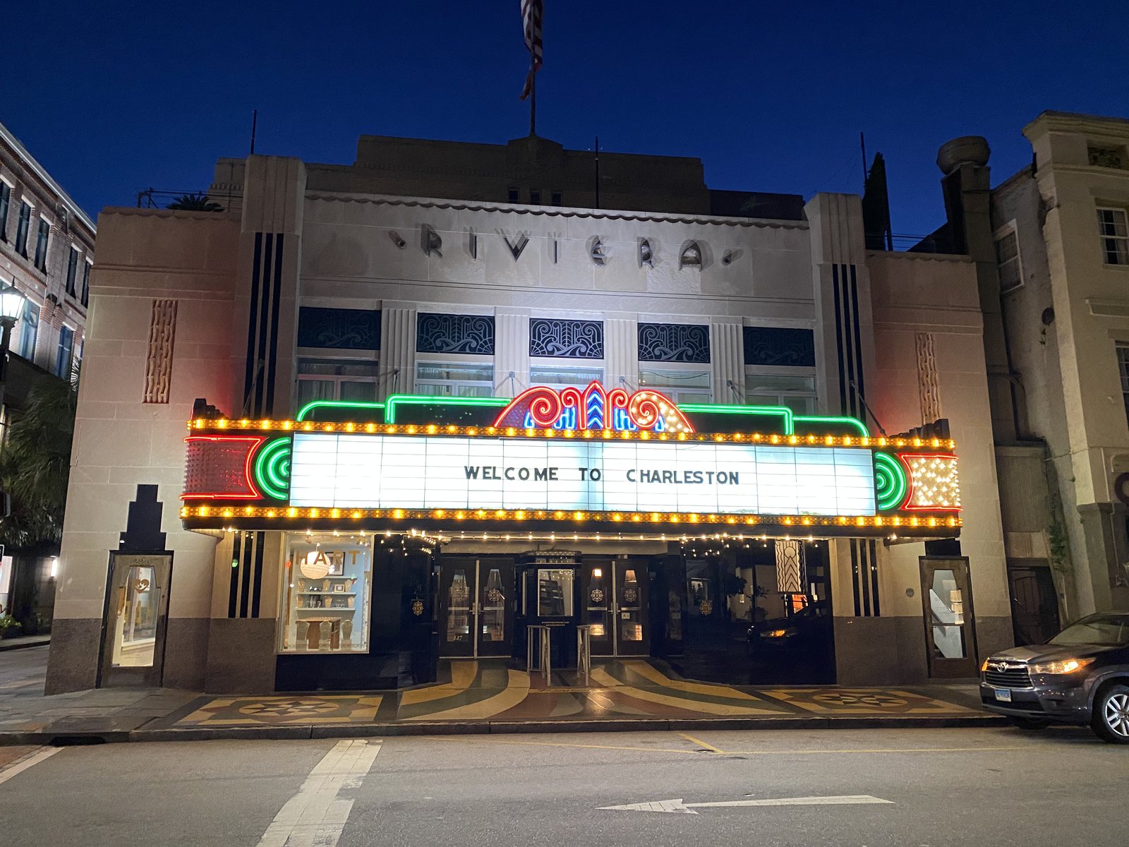 Home. WELCOME TO CHARLESTON, and the marquee still glad to see us.
