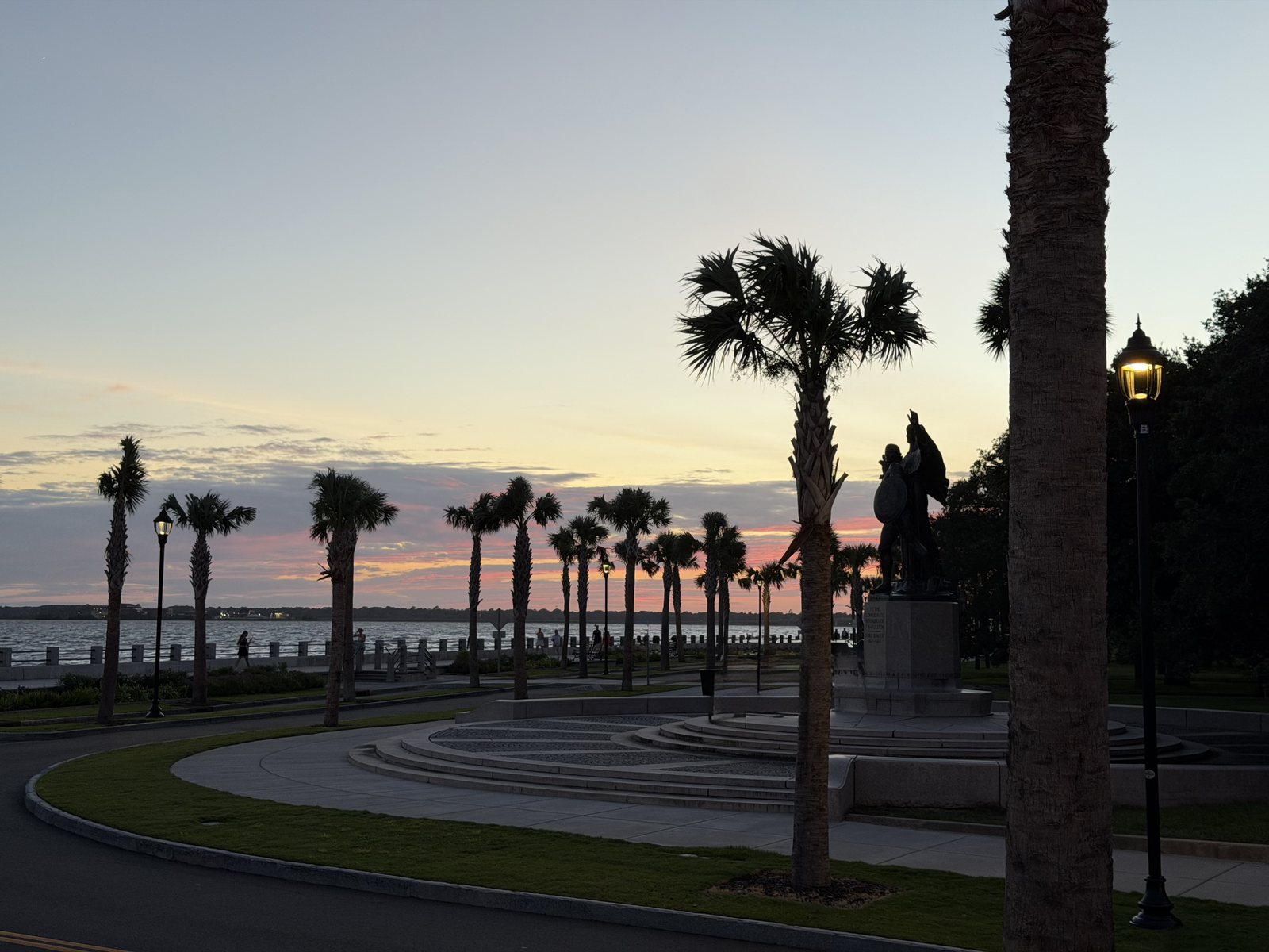 White Point Garden at dusk, monument and all.
